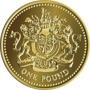 Vector British money gold coin one pound with the coat of arms clipart