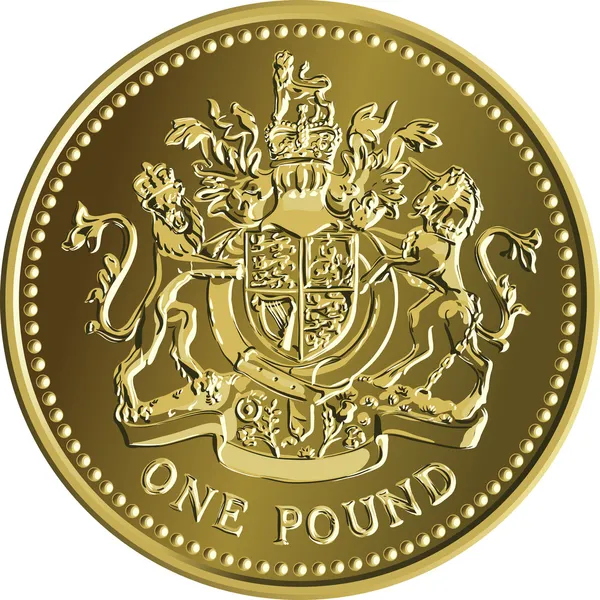 Διάνυσμα βρετανική χρήματα χρυσό κέρμα μια λίβρα, με το εθνόσημο — Διανυσματικό Αρχείο