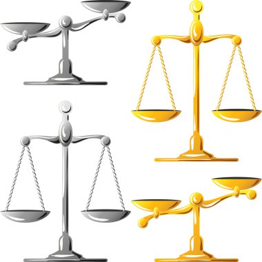 Vector set of gold and silver scales of justice clipart