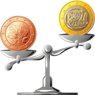 Vector German currency versus Greek euro clipart