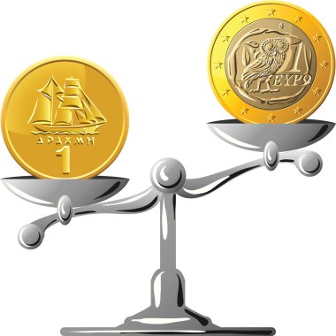 Vector Greek drachma versus the euro clipart