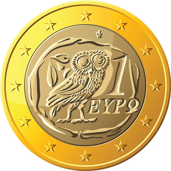Vektör Yunan para altın sikke bir baykuş featuring euro — Stok Vektör