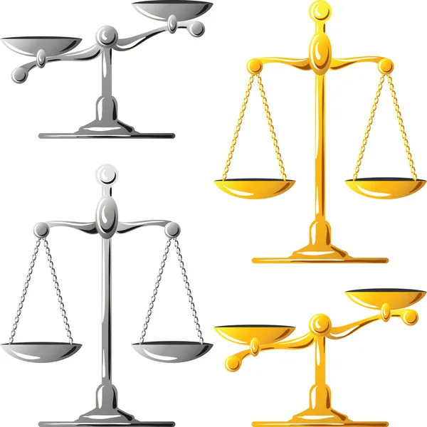 Set vectorial de balanzas de oro y plata de la justicia — Vector de stock