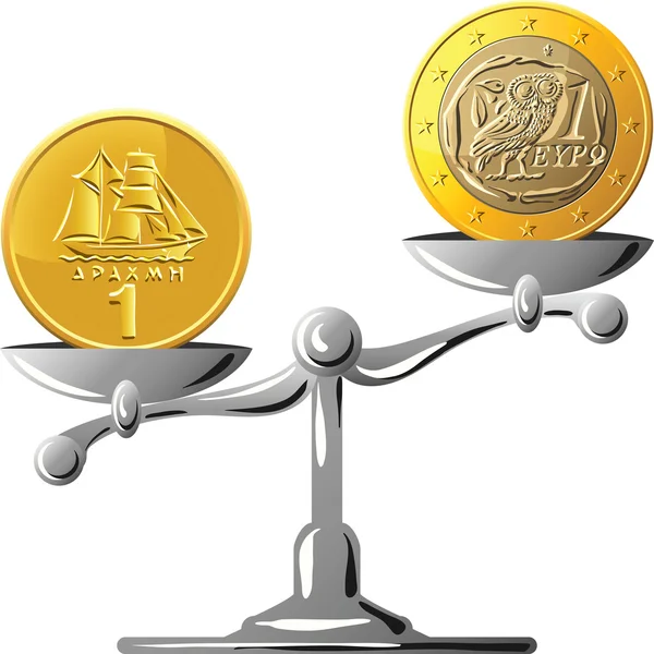Vetor dracma grego versus euro — Vetor de Stock
