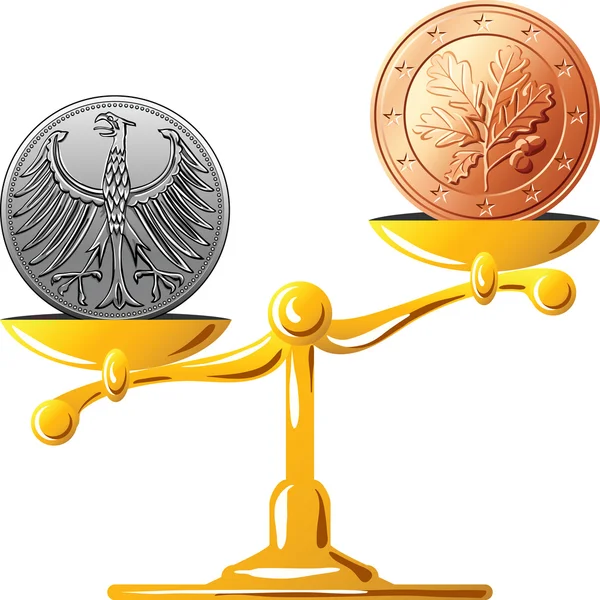 Marka niemiecka wektor w porównaniu z euro — Wektor stockowy