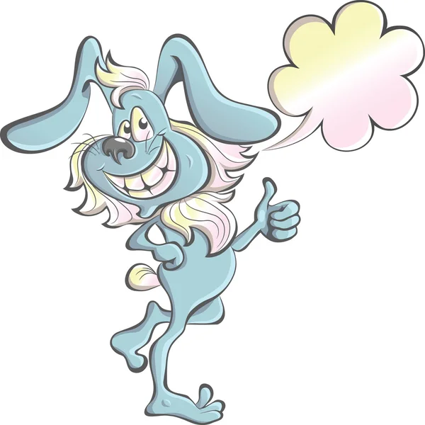 Vektör karikatür beyaz tavşan işareti yukarı gösteren mutlu — Stok Vektör