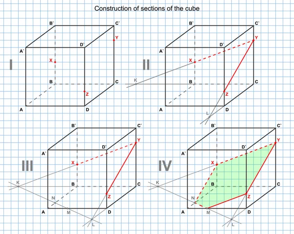 Vektorritning av ett avsnitt av en kub — Stock vektor