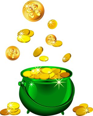 Vector St. Patrick`s Day green pot with gold coins clipart