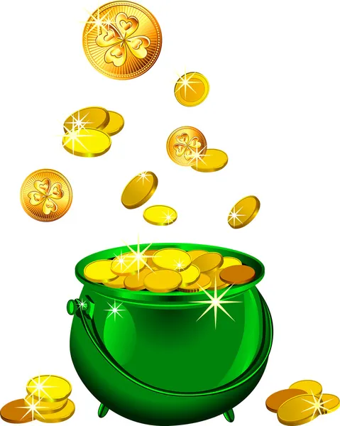 Vector St. Patrick`s Day green pot with gold coins — Stock Vector