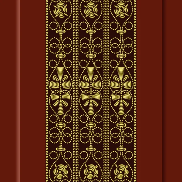 赤い背景の上の金の刺繍のシームレスなパターン ベクトル — ストックベクタ