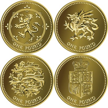 Vector set British money gold coin one pound clipart