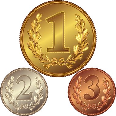 Vector set of gold, silver and bronze medals for first, second, clipart