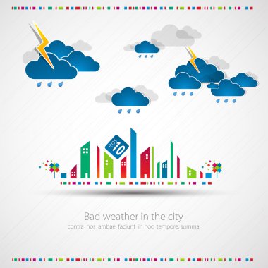 Funny city theme background with rain. clipart