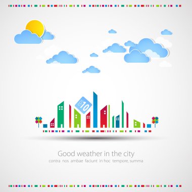 Funny city theme background with sun and clouds. clipart