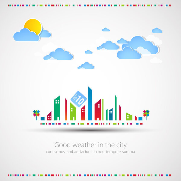 Забавный городской фон с солнцем и облаками
.