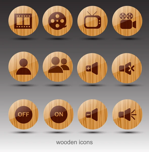 Iconos de madera redondos. Tema de cine . — Vector de stock