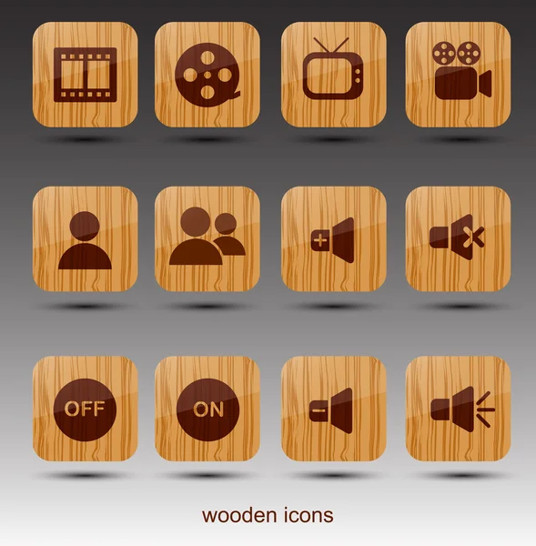Iconos de madera rectángulo. Tema de cine . — Vector de stock