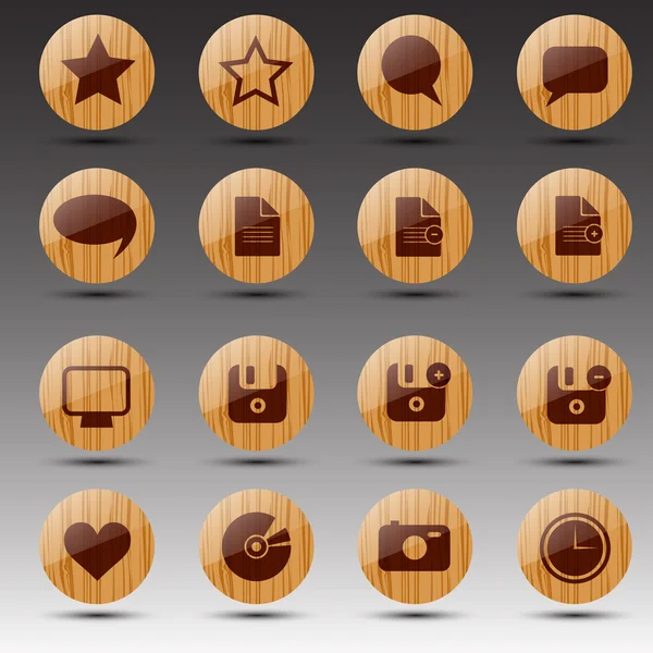 Kulaté dřevěné web ikony. — Stockový vektor