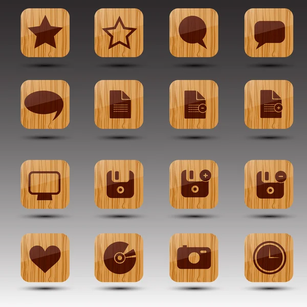Cuadrado iconos web de madera — Vector de stock