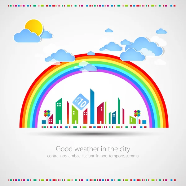 Divertente città tema sfondo con arcobaleno . — Vettoriale Stock