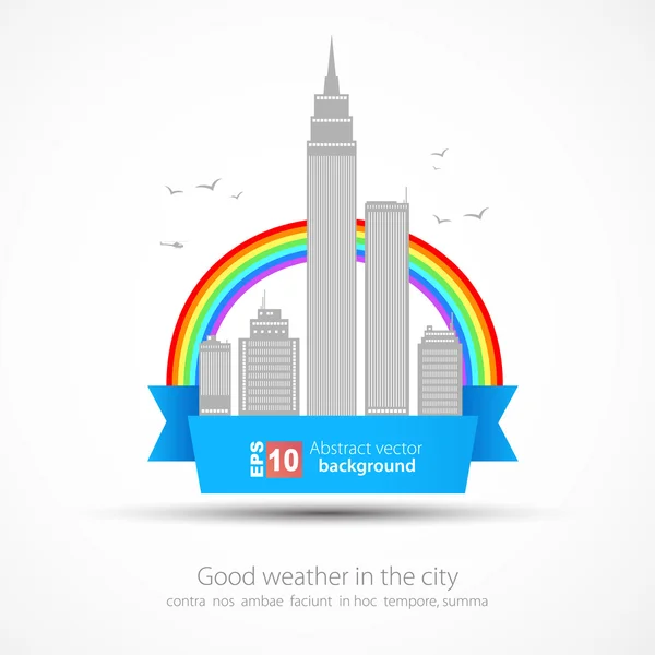 Rolig stad bakgrund med regnbåge — Stock vektor