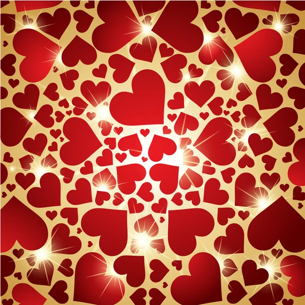 Röda hjärtan bakgrund med lysande stjärnor. — Stockfoto