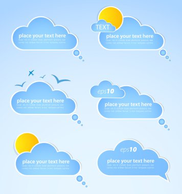 Different colored speech bubbles in weather clouds style. clipart