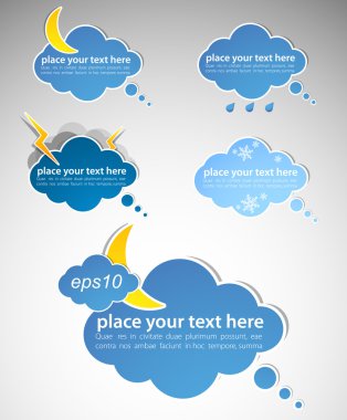 Different colored speech bubbles in weather clouds style clipart