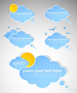 Different colored speech bubbles in weather clouds style. clipart