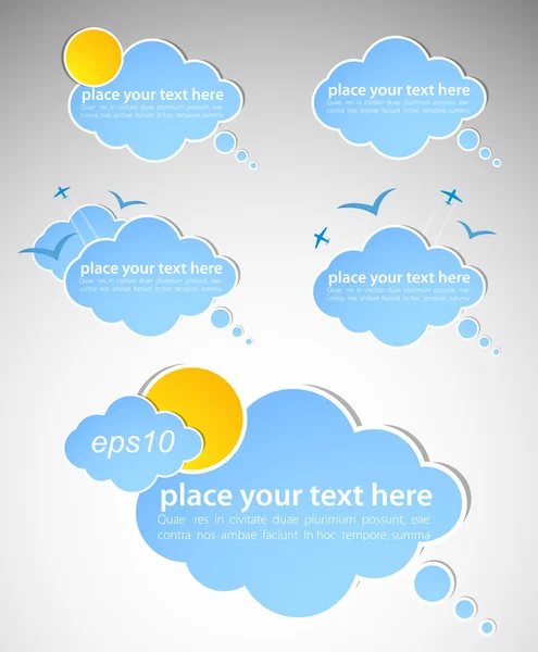Diferite bule de vorbire colorate în stilul norilor meteorologici . — Vector de stoc