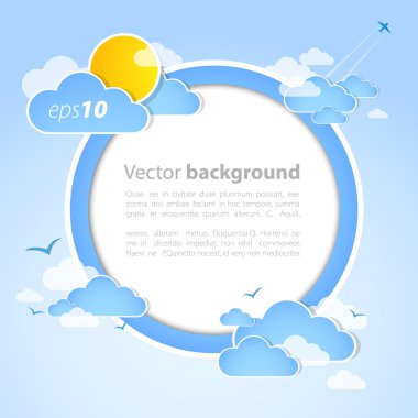 Good weather round background. Blue sky with clouds. Vector clipart