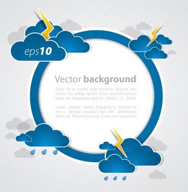 Bad weather round blank. Sky with clouds and lightnings clipart