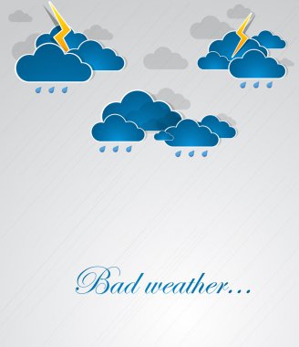 Bad weather background. sky with clouds and lightnings clipart