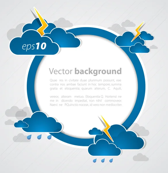 Bad weather round blank. Sky with clouds and lightnings — Stock Vector