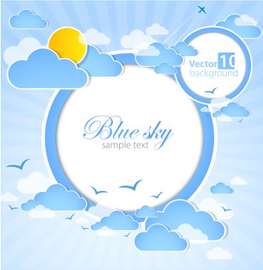 Good weather round background. Blue sky with clouds. Vector clipart