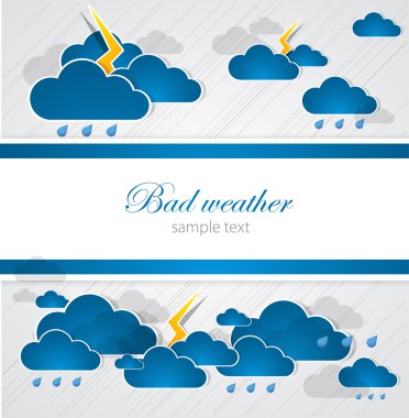 Bad weather blank. Sky with clouds and lightnings clipart