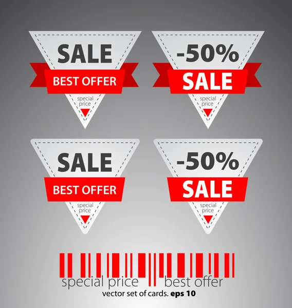 Set of red triangle vector sale tickets. — Stock Vector