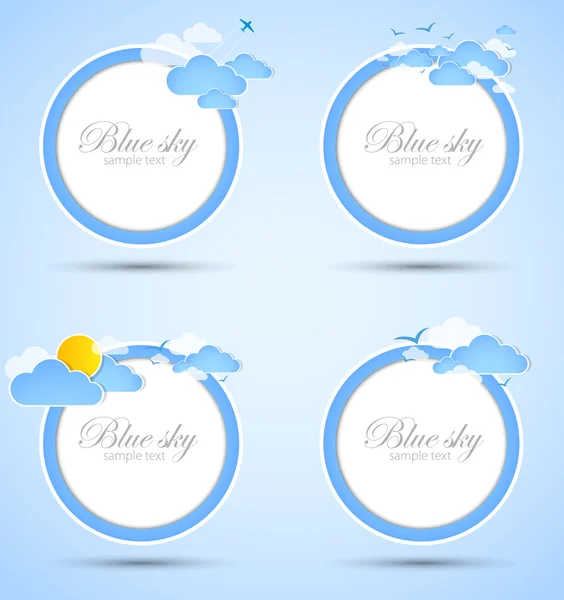Set of good weather round backgrounds. Blue sky with clouds. Vector — Stock Vector