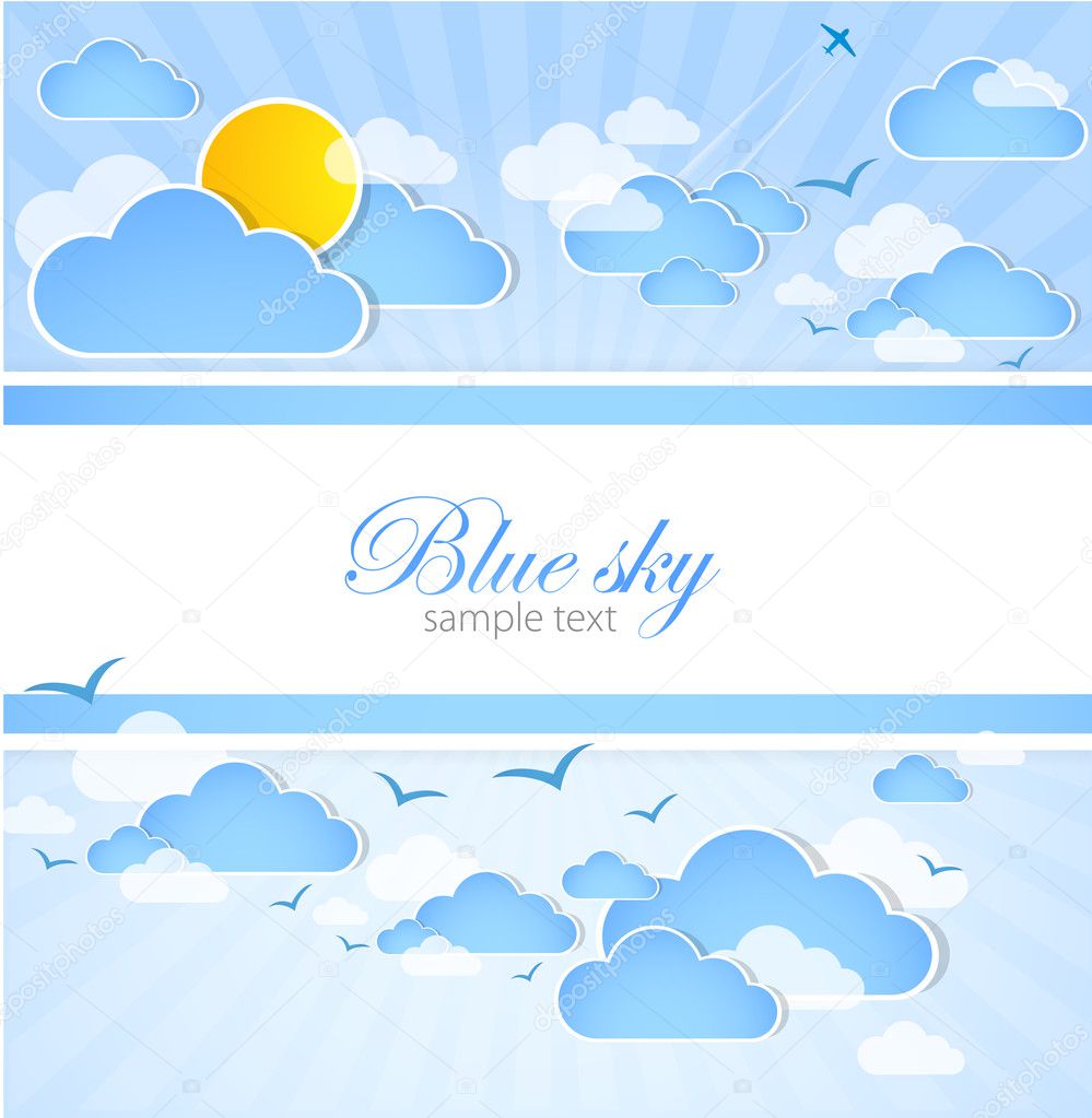 Good weather background. Blue sky with clouds. Vector
