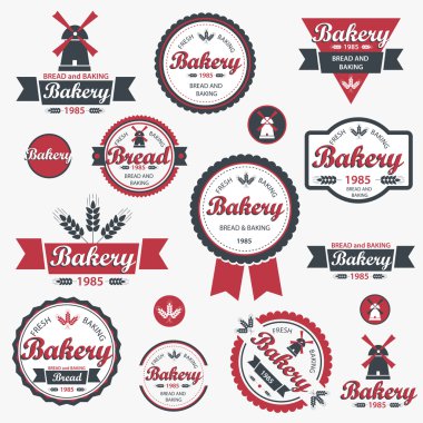 Set of vintage retro bakery badges and labels. Vector clipart