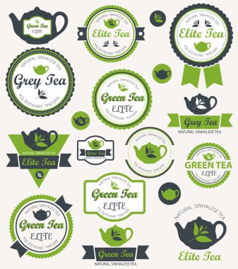 Set of vintage retro tea badges and labels. Vector clipart