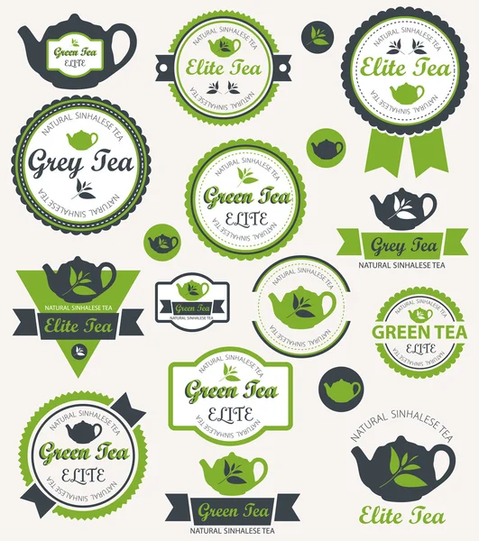 Ensemble d'insignes et d'étiquettes de thé rétro vintage. Vecteur — Image vectorielle