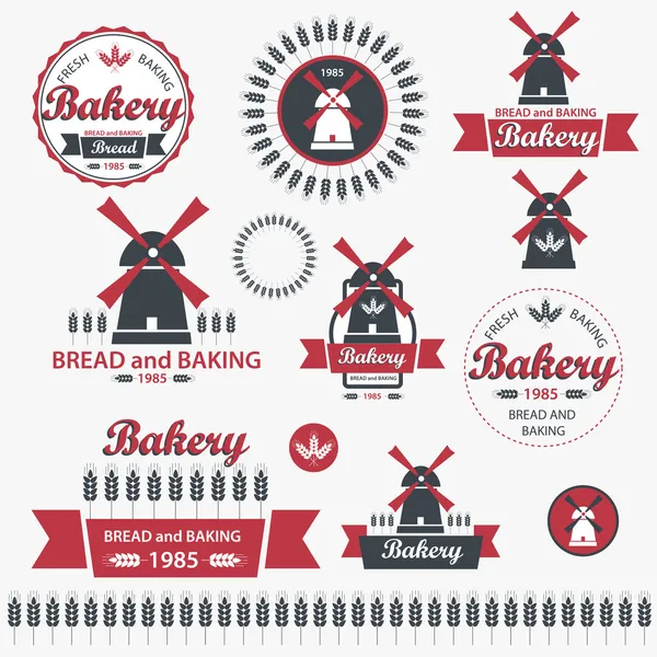 Set de insignias y etiquetas de panadería retro vintage. Vector — Archivo Imágenes Vectoriales