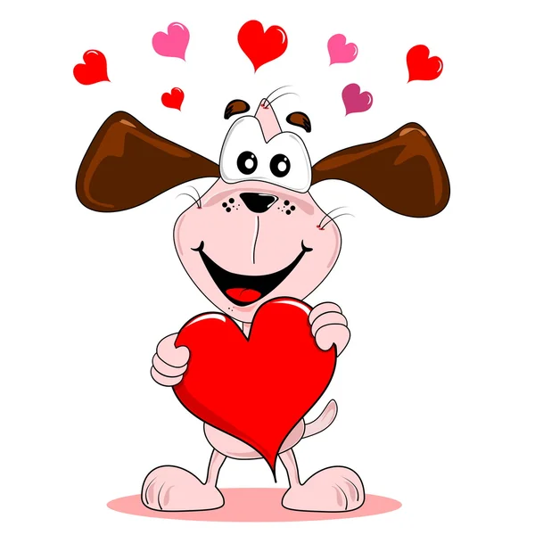 Perro de dibujos animados con corazón de amor — Vector de stock
