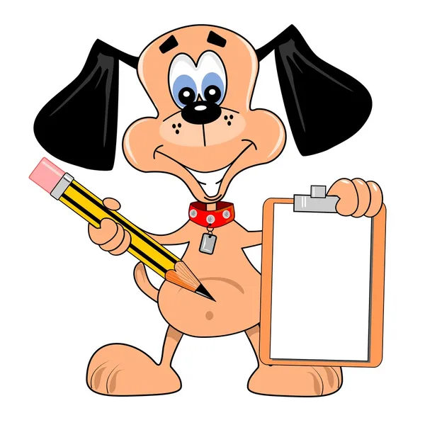 空のクリップボードを保持している漫画の犬 — ストックベクタ