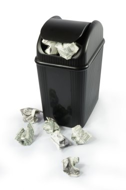 tam Doları binfull dolarlık kağıt para çöp kutusu