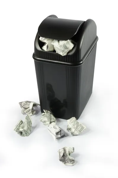 Pełna Dolar binfull dolara pieniędzy papierowych śmieci — Zdjęcie stockowe