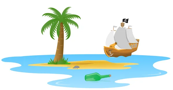 Pirate ship and little island — Stock Vector