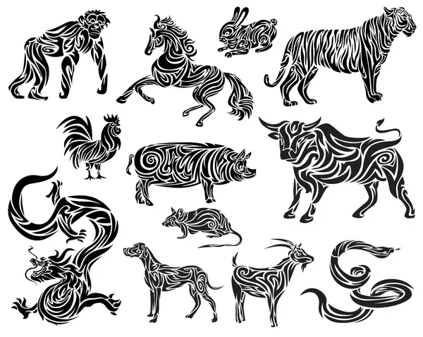 Stylizaed kinesiska zodiaken — Stock vektor