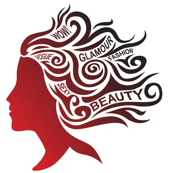 Femme stylisée visage et conception de cheveux — Image vectorielle